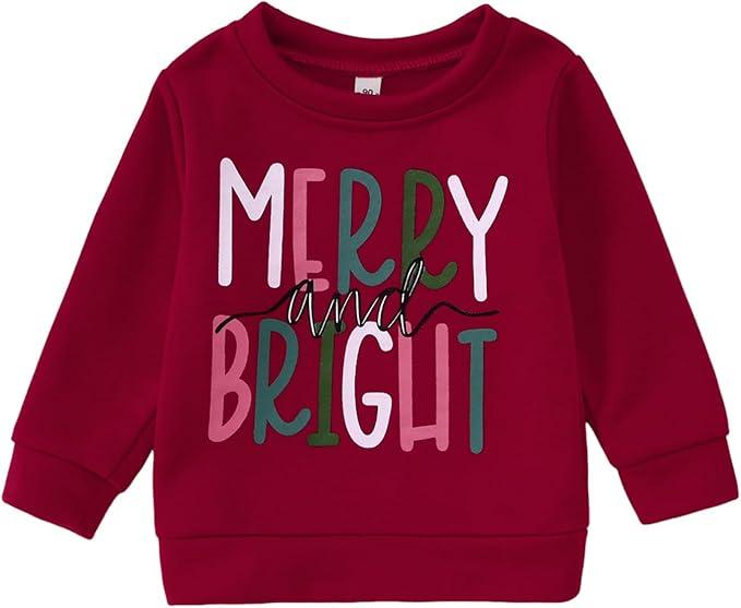 Christmas Sweatshirt for Toddler Boys Girls Merry and Bright Pullover Shirts Crew Neck Tops Long Sleeve Clothes 160