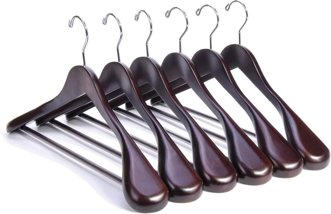 Nature Smile Luxury Mahogany Wooden Suit Hangers  6 Pack  Wood Coat Hangers,Jacket Outerwear Shirt Hangers,Glossy Finish with ExtraWide Shoulder, 360 Degree Swivel Hooks & AntiSlip Bar with Screw