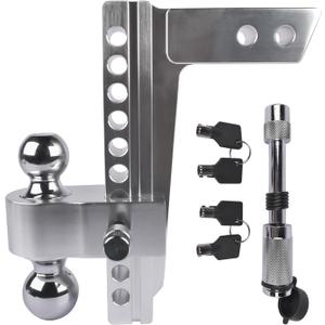 2" Receiver Adjustable Trailer Hitch, 10" Rise/Drop Aluminum Tow Hitches Heavy Duty Dual-Balls (2" & 2-5/16") Ball Mount for Truck - 12,500 LBS GTW Silver