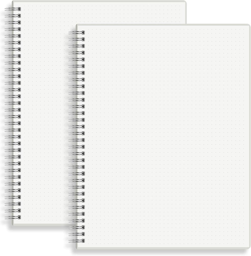 Large Dot Grid Spiral Notebook, 8.5" x 11", Premium 100gsm Ivory White Paper, Sturdy See-Through Cover, 128 Dotted Pages per Notebook(2 Pack) for Home, School, Office, Artist Writing/Drawing