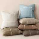 Foindtower Pack of 2 Decorative Faux Linen Jacquard Check Throw Pillow Covers Farmhouse Cushion Cover with Grid Textured Accent Pillowcase for Couch Sofa Living Room Home Decor,1616 Inch,Light Blue