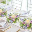 KHOYIME Floral Candle Rings Wreath 4PCS Small Spring Summer Purple Artificial Flowers Greenery Wreaths for Pillars, Mini Candle Holder Kitchen Cabinets Table Centerpieces Wedding Party Farmhouse Decor