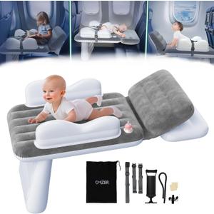 omzer Inflatable Toddler Airplane Bed: Airplane Seat Extender for Kids with Cup Holder & Seat Belt - Portable Baby Travel Bed with Travel Bag & Hand Pump (Grey)