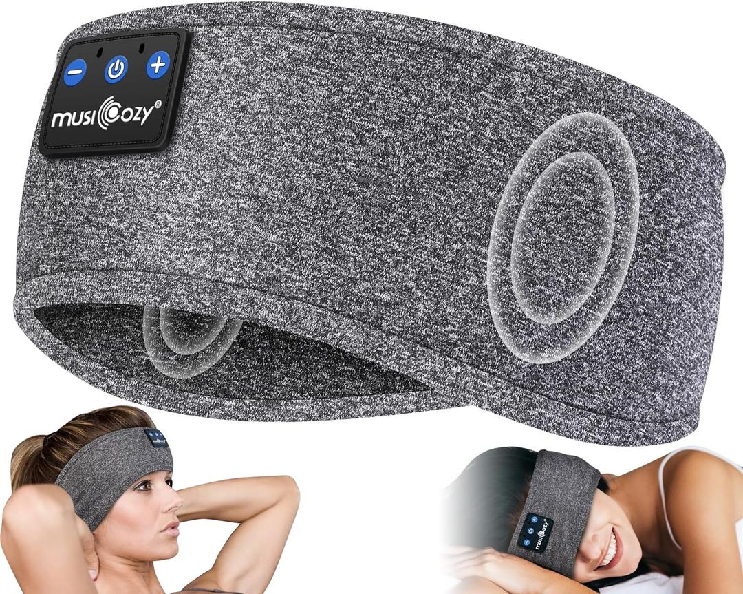 MUSICOZY Sleep Headphones Bluetooth Headband, 14 Hours Playtime, Sports Sweat Resistant with Hi-Fi Stereo for Workout Running (Light Gray)