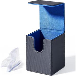 MTG Deck Box - PU Leather Magnetic Card Storage Box for TCG, CCG, Durable & Stylish Gaming Accessories, Luxury Finish, Ideal for Travel & Tournaments, Premium Quality (Black/Blue)