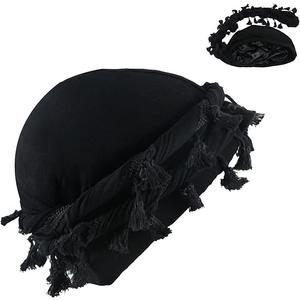 Turban Durag for Men Halo Head Wraps Scarf Satin Silk Lined Cap Turbines with Tassel Trim