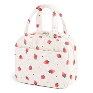 WOBAGMEN Quilted Lunch Box for Women,Coquette Aesthetic Lunch Box for Teen Girls,Cute Strawberry Lunch Bags for Work, School,Office,Picnic,Travel (Strawberry)