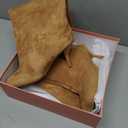 Women's Knee High Suede Boots for Women Wide Calf Square Toe Stiletto Heels Tall Boots Pull On High Heel Long Booties (Beige)