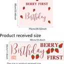 Berry First Birthday Backdrop Wall Sticker, Pink Strawberry Theme Party Decoration with Balloon Arch Sticker, Baby Girls Photo Background Decorate