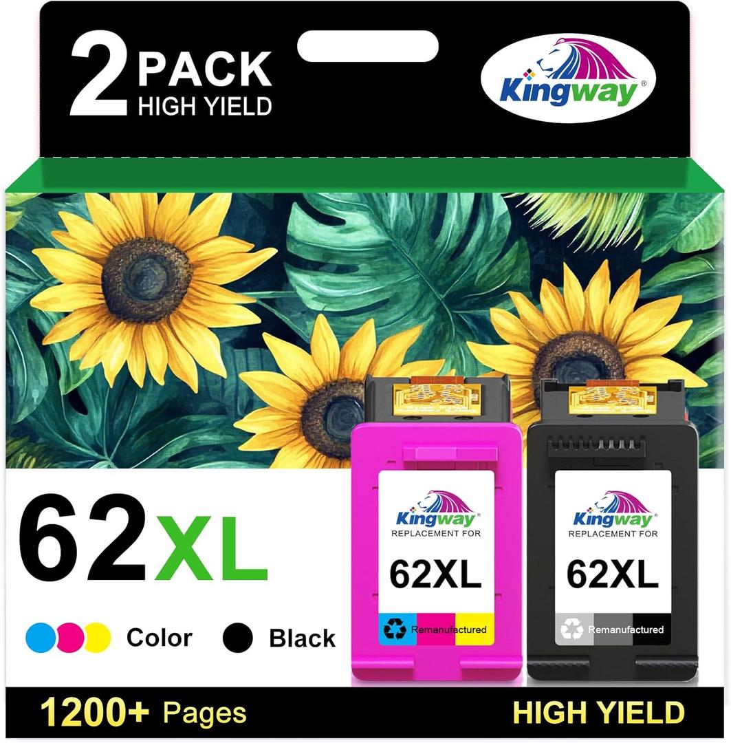 62XL Ink Cartridges Black and Color Replacement for HP Ink 62 for HP 62XL Ink Cartridge Combo Pack HP62 HP62XL Envy 7640 7645 5660 5540 5661 OfficeJet 5740 8040 Mobile 200 250 258 Printer ink 62