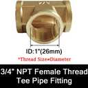 Joywayus 3/4 NPT Threaded Brass Pipe Fitting Tee T 3-Way Female Adapter