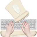 Ergonomic Wrist Rest Support for Mouse Pad and Keyboard Set, Comfortable Memory Foam Keyboard Pad and Soft Gel Mouse Pad, Easy Typing and Pain Relief for Gaming, Office, Laptop, Apricot
