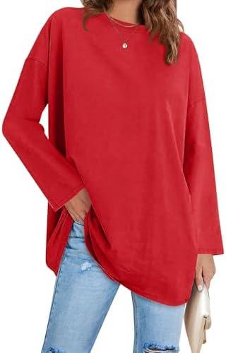 Fisoew Women's Long Sleeve Oversized T Shirts Loose Casual Crewneck Tunic Tops Soft Blouse Large, Red  Fisoew Women's Long Sleeve Oversized T Shirts Loose Casual Crewneck Tunic Tops Soft Blouse Large, Red