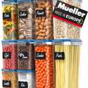 Mueller Airtight Food Storage Container Set with Lids  14-Piece, Kitchen & Pantry Organization and Storage, Dishwasher, Freezer and Microwave Safe  14 Labels, 4 Measuring Cups and Marker, Blue