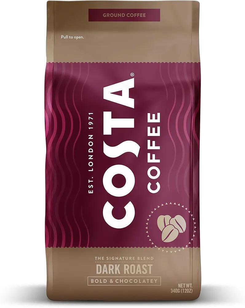 Costa Coffee Ground Coffee, Signature Blend Dark Roast, 12oz each, Rainforest Alliance Certified Pack Of 2 EXP. 02/28/2026