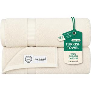 SALBAKOS 2-Piece 100% Turkish Cotton Bath Towels, Extra-Large 35x70, Ivory | Oversized Bath Sheet Towel for Bathroom & Beach, Thick, Super Soft, Highly Absorbent, Premium Hotel Quality, Made in Turkey