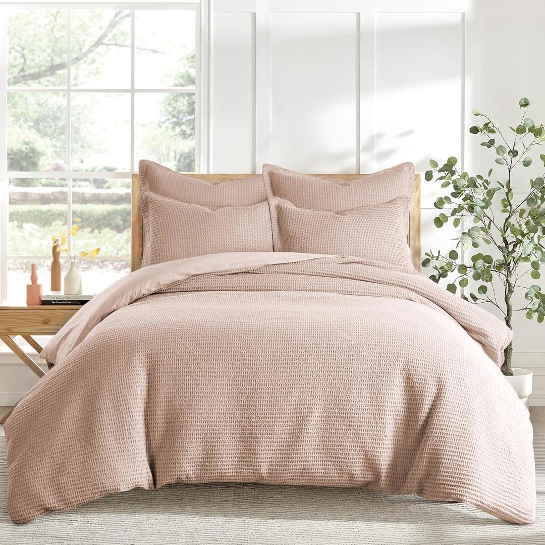 Levtex Home - Cloud Waffle Comforter Set - Full/Queen Comforter + Two Standard Pillow Cases - Waffle Weave - Blush - Comforter (90 x 94in.) and Pillow Case (26 x 20in.) - Cotton