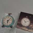 Peakeep 4" Small Battery Operated Antique Retro Analog Alarm Clock for Room Decor, Silent Elegant Bedside Desk Table Gift Clock (Aqua)