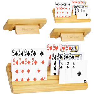 plusvivo Card Holders for Playing Cards with Adjustable Stand Set of 4, Playing Cards Holders Organizer for Adults Seniors Kids, 5 Slots Wooden Card Holder for Canasta Hand and Foot Bridge