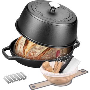 VORRINGARD Cast Iron Dutch Oven Pot with Lid for Bread Baking - include Sourdough Bread Baking Supplies like Banneton Bread Proofing Basket, Bread Oven 6 QT, Pre-seasoned