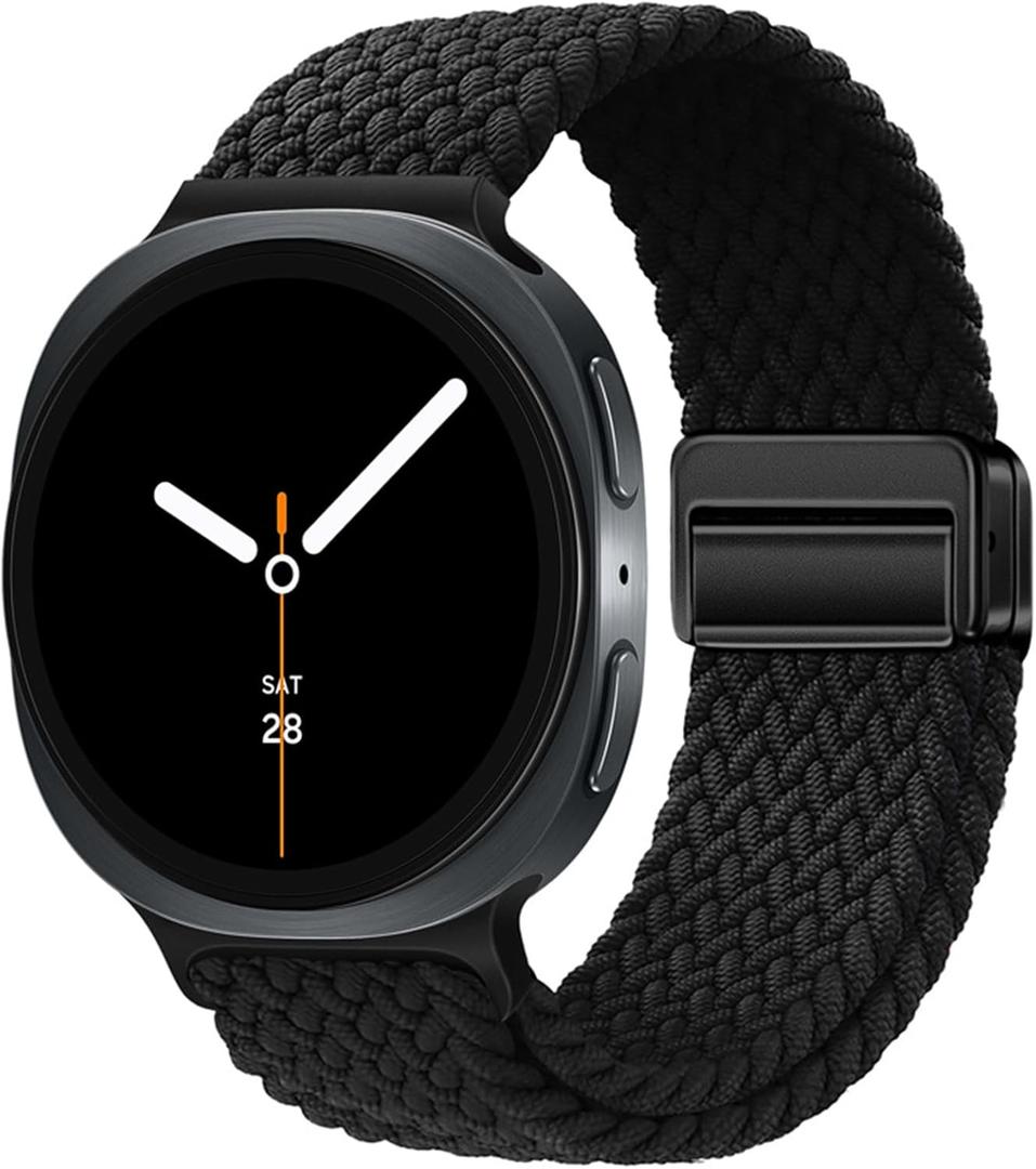 Stretchy Braided Bands Compatible with Samsung Galaxy Watch 8 Band 40mm 44mm/Galaxy Watch 8 Classic 46mm, Elastic Nylon Wristband Sport Strap for Galaxy Watch 8 2025 Women Men (Black)