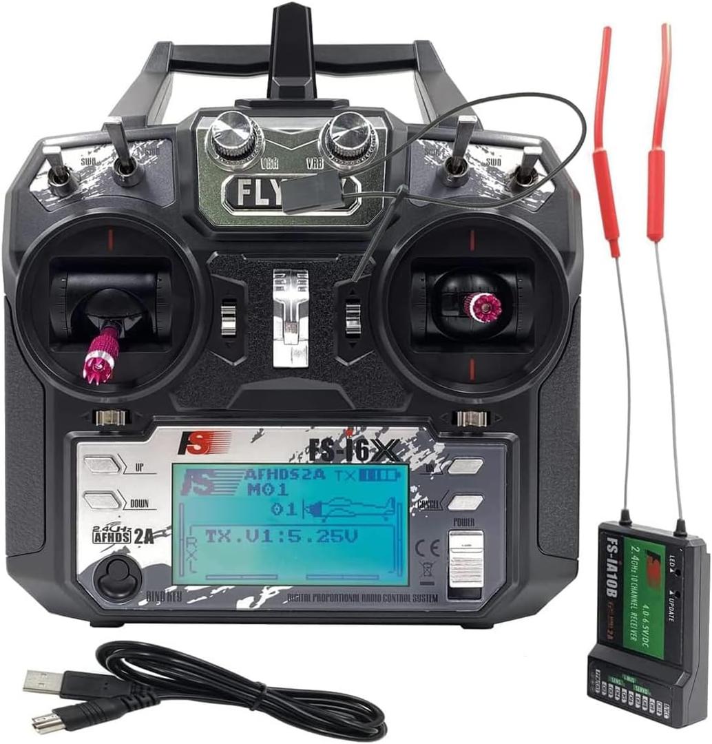 DTXMX FS-i6X 10CH Radio Transmitter and Receiver FS-iA10B 2.4G RC Controller for Airplane Helicopter FPV Drone RC Quadcopter Fly in The vast Sky (Mode-2)