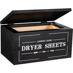 Cute Dryer Sheet Holder with Lid  Rustic Farmhouse Dispenser Laundry Room Decor Accessories, Container Fabric Softener for Organization/Storage, Black