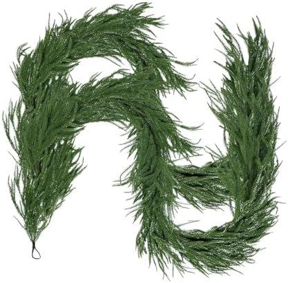 6FT Artificial Norfolk Pine Garlands for Christmas Decorations,Real Touch 2 PCS Winter Faux Greenery Garlands for Mantel Table Stair Fireplace Wall Holiday Indoor Outdoor Decor