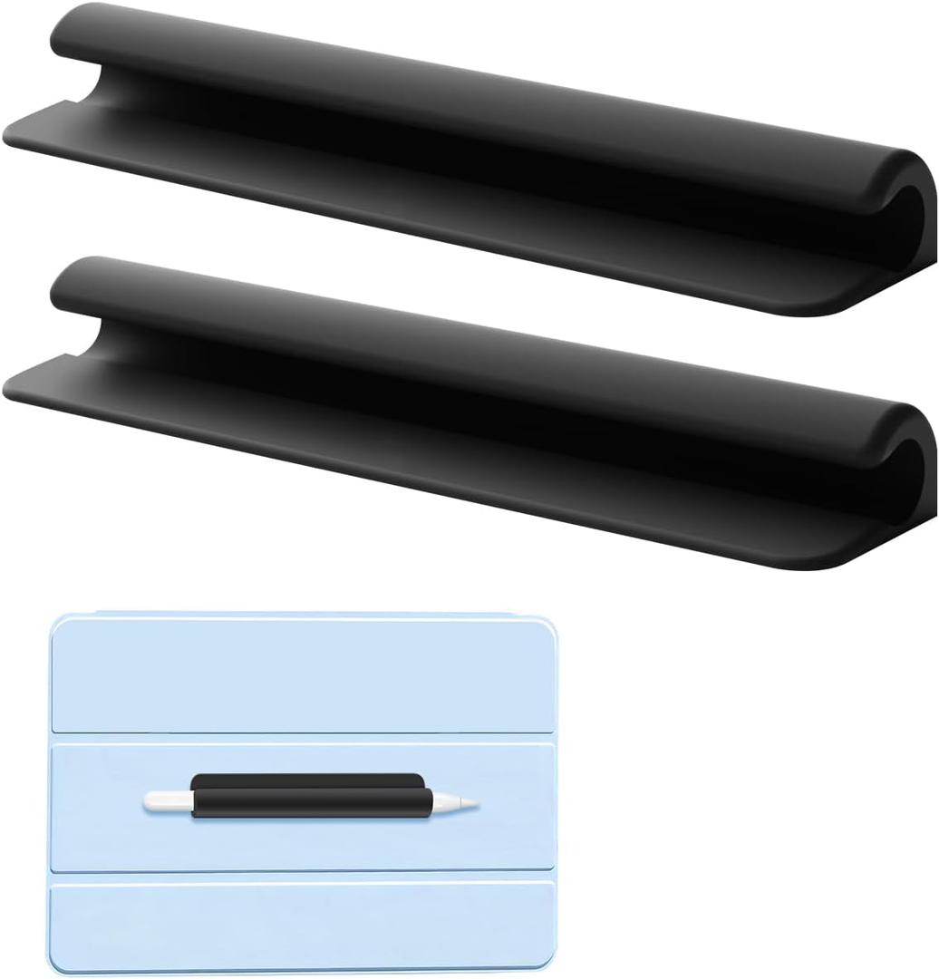 eZAKKA 2PCS Silicone Pencil Holder, Stylus Holder For Stylus Pens,For Most Pens,Pencils,Self-Adhesive Stick To Notebooks,Diary, Desks,Tablet, Black