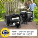 Acquaer Shallow Well Jet Pump,Cast Iron, Well Depth Up to 25ft, 115V/230V Dual Voltage, Automatic Pressure Switch