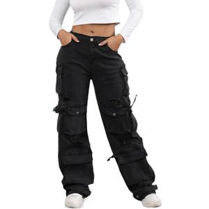 Ryehack Womens Baggy Jeans Y2k Cargo Jeans Casual High Waist Baggy Denim Cargo Pants with Pockets Streetwear (XX-Large, Black)