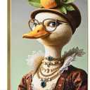 DRLWGTY Framed Abstract Animal Wall Art, Funny Duck in Formal Attire with Hand-applied Crystals, Vintage Poster for Bedroom Living Room, Ready to Hang 36"x24"