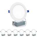 Meconard 6 Pack 6 Inch Ultra-Thin LED Recessed Ceiling Light, 5000K Daylight, Dimmable 12W=110W, 1050LM, IC Rated Can-Killer Downlights with Junction Box, ETL and Energy Star Listed