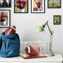 Clear Acrylic Football Display Case with Wood Base & Tee, Memorabilia Stand Cube Holder, Dust Protection Transparent Storage Box for Single Ball Souvenir Football Collections