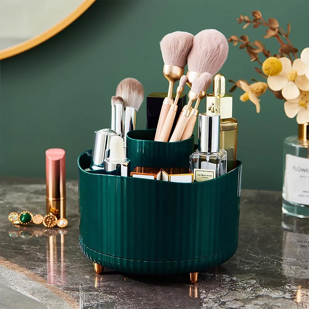 Anyoifax 360° Rotating Makeup Brush Holder Organizer, Make up Brushes Cup for Vanity, 5 Slot Spinning Makeup Organizers for Cosmetics, Lipstick, Pen, Teal Green