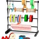Alyoen Ribbon Organizer, Metal Ribbon Holder Storage Rack with Activity Hooks, Ribbon Spool Holder for Craft Room Sewing Thread Mesh Ribbon Wreath Washi Tape, Florist Arts Wrapping Gift