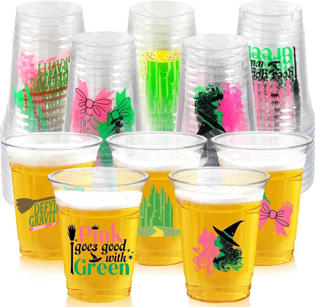 Witch Theme Party Decoration Plastic Cups, 50pcs 12 Oz Plastic Clear Disposable Drinking Cups for Witch Movie Birthday Wedding Summer Tropical Shower Party Supplies Favors Women Men Snack Cup Bulk