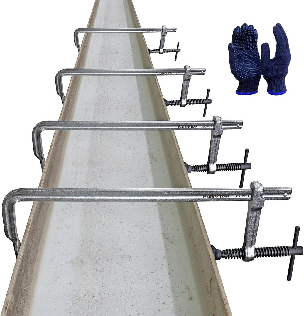 4-Pack 12"(300x80mm) F Clamp w/ 3" Throat Depth, Bar Size 5/8"x5/16", 600LB Clamping Force, Drop Forged Steel Bar Clamps for Wood, Metal, Pipe, Welding and DIY Projects