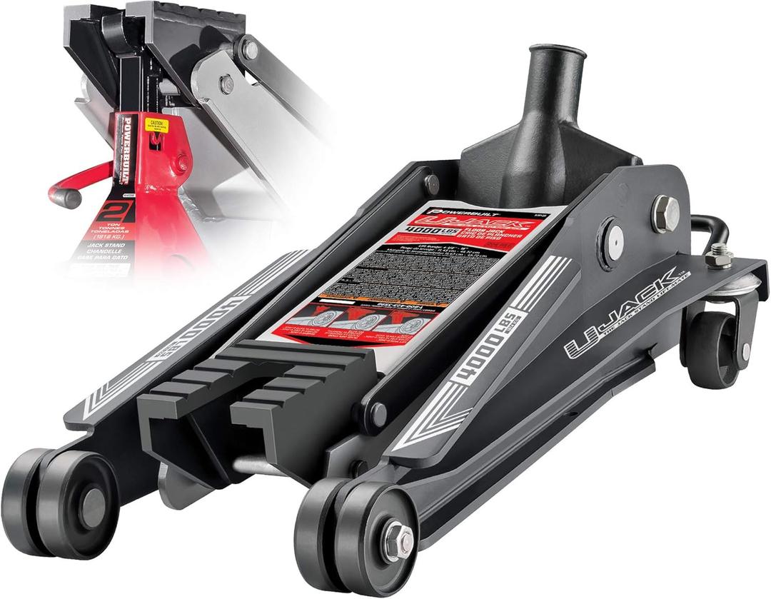 Powerbuilt 2 Ton U-Jack Garage Jack, 3000 LBS Loading Capacity, Lift Range: 4-1/2-Inch to 18-3/4-Inch, Unique Saddle for sliding jackstand into - 620516 Powerbuilt 2 Ton U-Jack Garage Jack, 3000 LBS Loading Capacity, Lift Range: 4-1/2-Inch to 18-3/4-Inch, Unique Saddle for sliding jackstand into - 620516