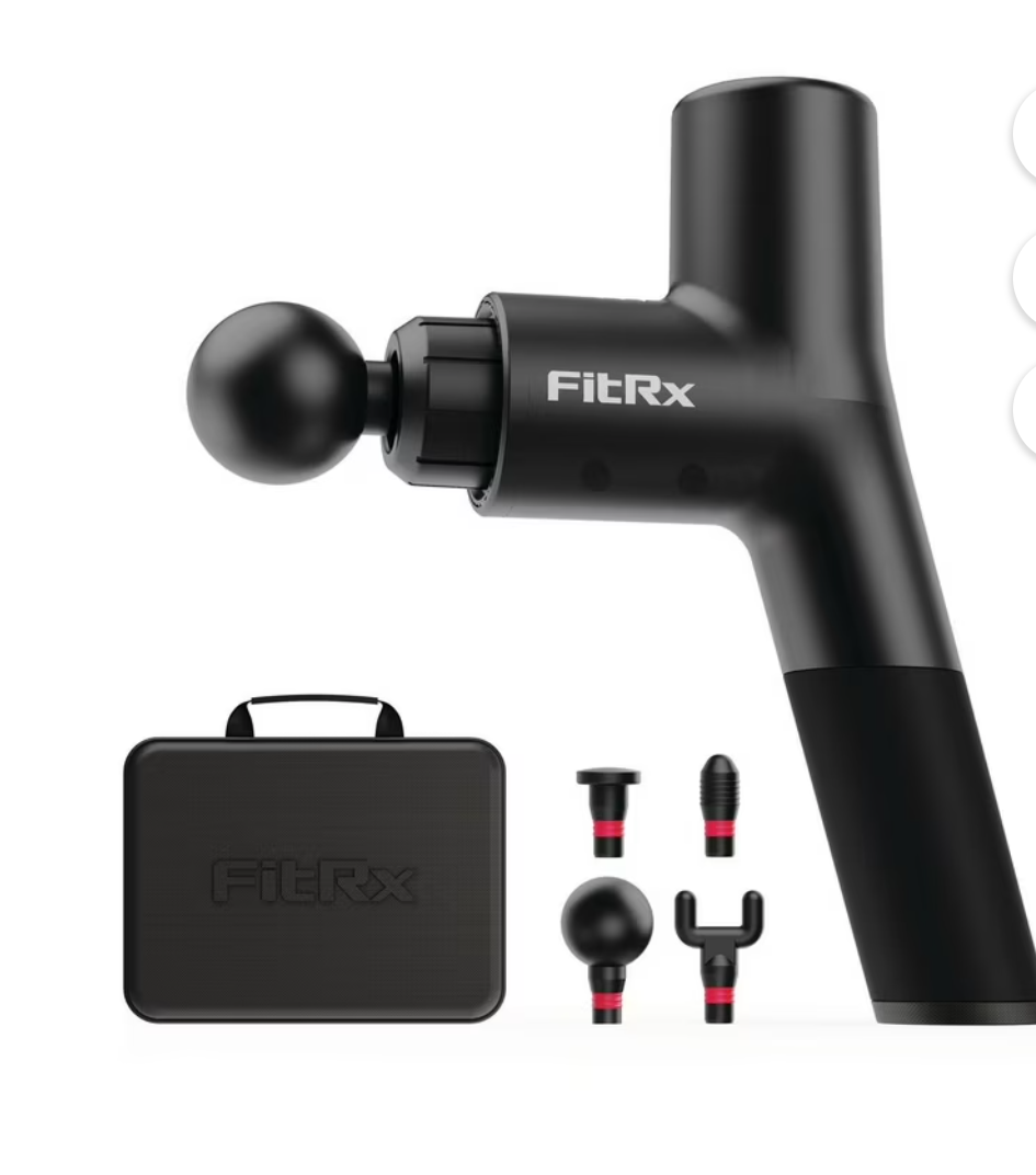 FitRx Massage Gun Handheld Deep Tissue Percussion Massager with 6 Speeds and 4 Swappable Heads For Premium Neck Back & Muscle Relief