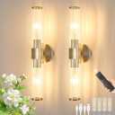 Morauroral Sand Nickel Battery Operated Wall Sconces Set of Two, Rechargeable Wall Sconce with Dimmable Remote Control, 20 Inch Wireless Sconce Wall Light for Bedroom, Living Room (Bulbs Included)