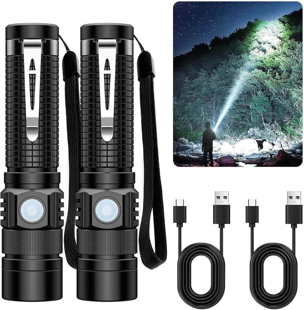 Pocket EDC Flashlight Rechargeable - 4.9inch & Emergency One Click SOS, Super Bright Small LED Flashlight 3Hr USB-C Fast Charging, Waterproof Portable Small EDC Flashlight for Home, Camping, Hiking