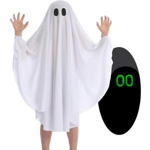 Ghost Costume for Kids Glow in the Dark Halloween White Spooky Outfit for Boys Girls Toddler (Small(3 T))