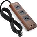 10Ft Extension Cord with USB Ports, SUPERDANNY Flat Plug Brown Power Strip Surge Protector 3 Widely Spaced Outlets, Electrical Outlet Extender, Desktop Charging Station, Walnut Wood Grain