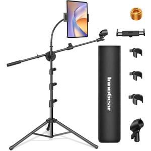 InnoGear Mic Stand, 6 in 1 Microphone Stand Floor with Tablet Phone Holder Height Adjustable from 30" to 72" Mic Stand Tripod Boom Arm with Gooseneck Carrying Bag for Singing Karaoke Stage