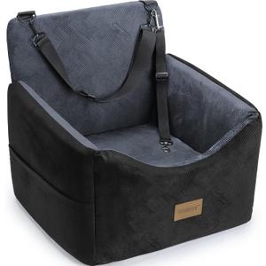 JOEJOY Dog Car Seats for Small Medium Dogs Under 35lbs, Dog Booster Seat with Detachable Washable Cover and Cushion, Memory Foam Pet Car Seat with Safety Belt and Storage Pockets (DG) (Dark Grey)