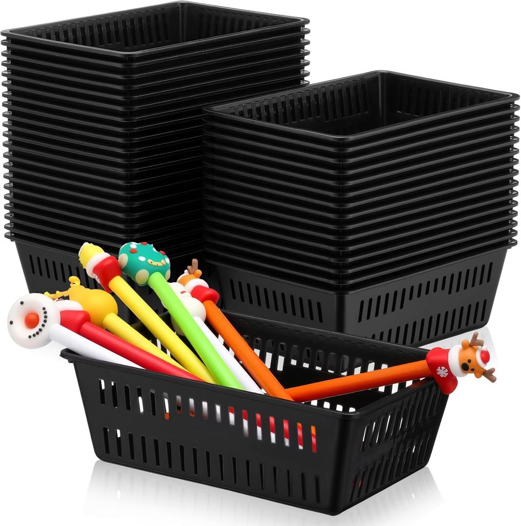Sherr 36 Pack Classroom Storage Basket Small Plastic Basket for Organizing Crayon Pencil Container Storage Bin Tray Holder for Paper Shelf Back to School Office Supply 6.1" l x 4.3" w x 2.4" h(Black)