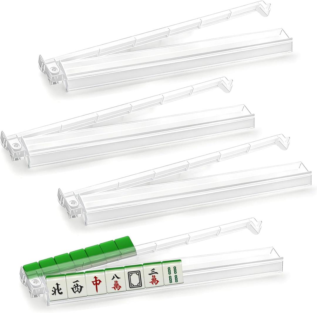 4 Pack 17.6 in Modern Mahjong Racks with Pushers, Clear Acrylic American Mahjong Tile Pushers, Plastic All-in-One Rack with Push Rods Combo for Game
