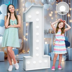 4FT Marquee Light Up Numbers - Cool White Light Up Numbers 1 with Fixed Water Bag, Party Decoration Large Marquee Light Up Numbers can Be Used for Wedding Decoration, Birthday Party Decoration