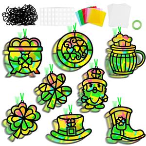 32 Sets Spring Suncatchers Craft Kit Flower Pot DIY Window Art Sun Catchers Stained Glass Ornament Colorful Plant Paper Crafts Home School Classroom Decorations Creative Project Activity Game